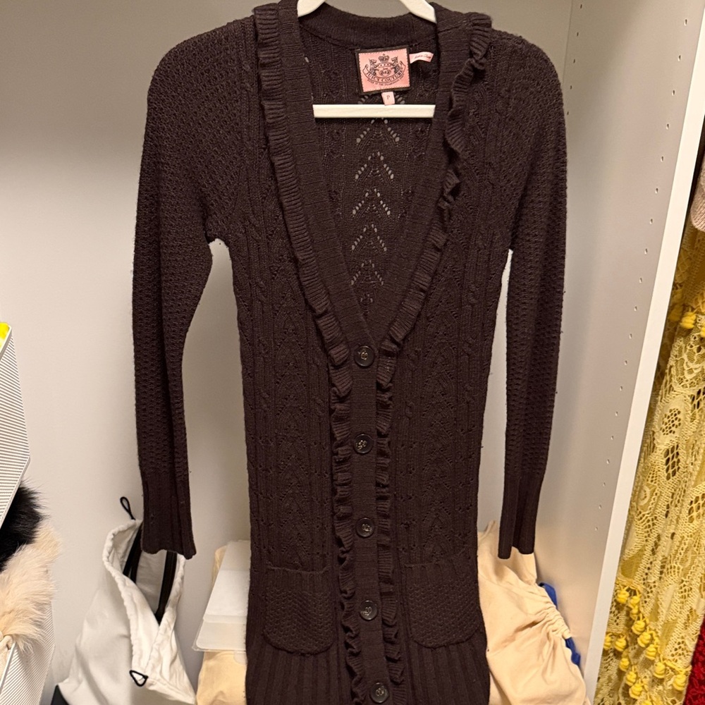 Juicy Couture Dark Brown Ruffled Cardigan